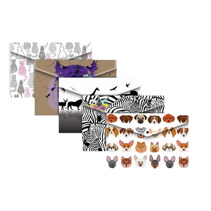 Pack of 5 A4+ Animal Designs Stud Document Wallets
