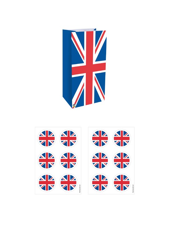 Pack of 12 Union Jack Paper Party Bags with Stickers
