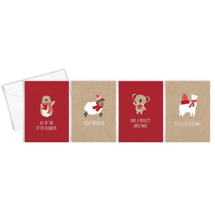 Box of 16 Cute Kraft Character Design Christmas Cards