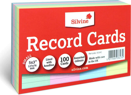Pack of 100 Multi-Coloured Record Cards 5x3