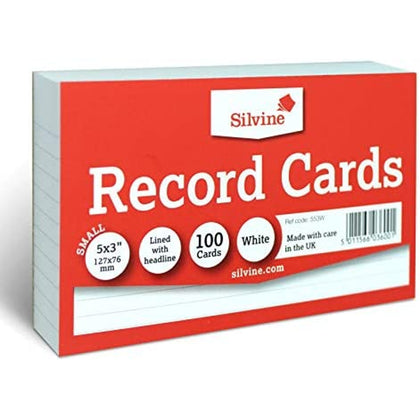 Pack of 100 White Record Cards 5x3