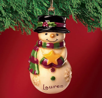 Mini Ceramic Personalized Snowman Ornament-Lauren
