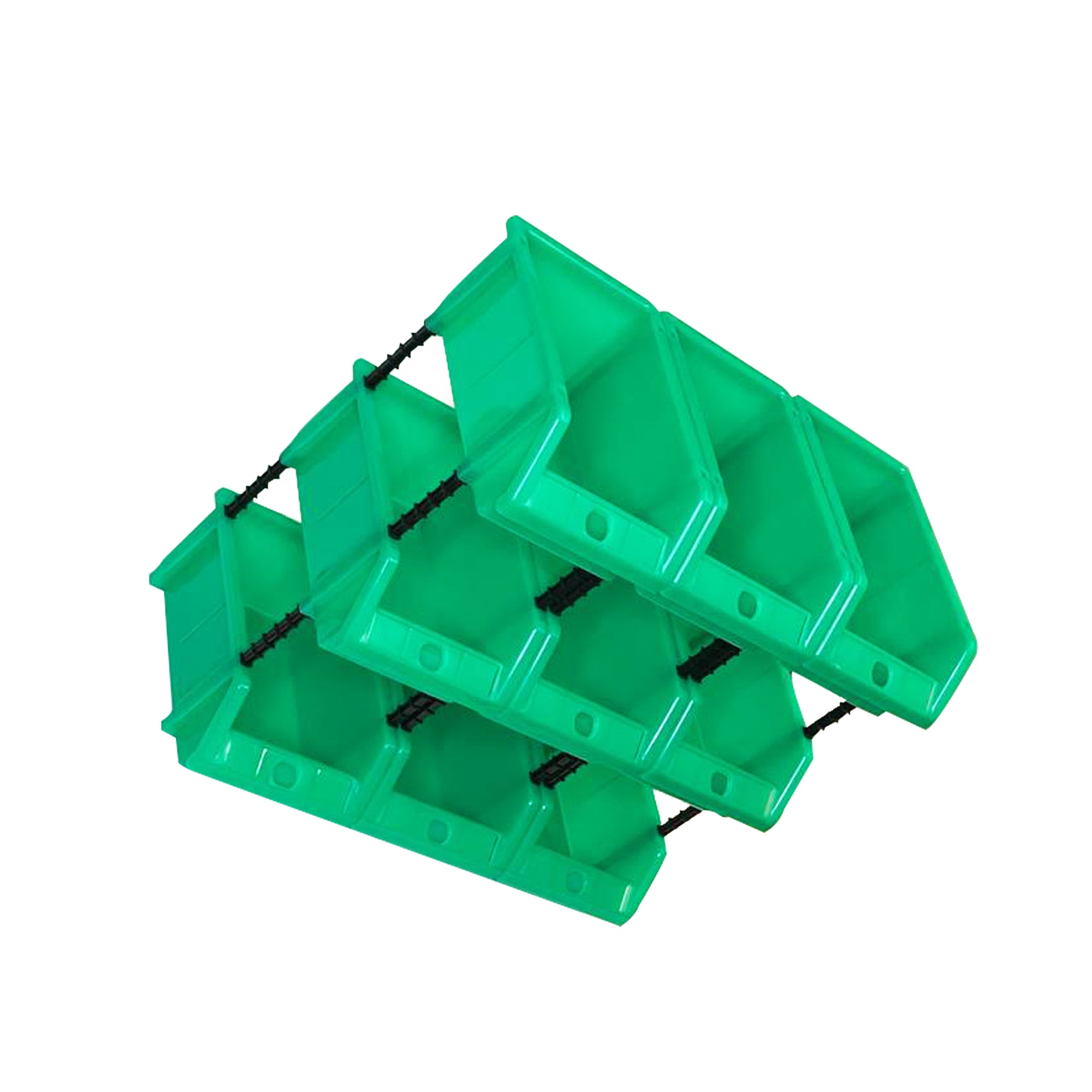 Set of 30 Stackable Green Storage Pick Bins with Riser Stands 170x118x75mm