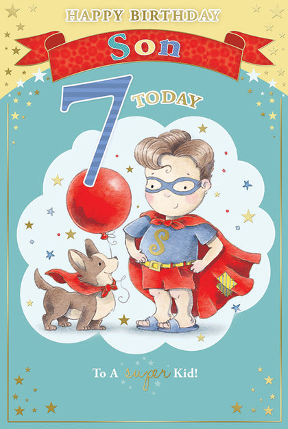 Cute Superman Theme Son 7th Candy Club Birthday Card