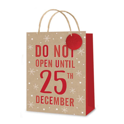 Red Kraft Do Not Open Design Medium Christmas Gift Bag