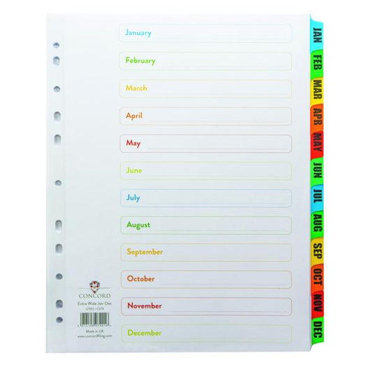 Concord Index Jan-Dec A4 Extra Wide Multicoloured Tabs 07901/CS79