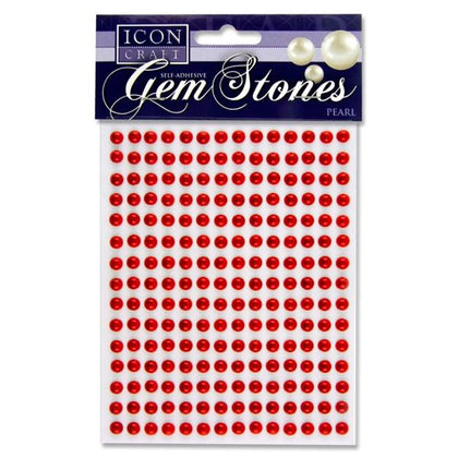 Pack of 210 Pearl Red Self Adhesive 6mm Gem Stones by Icon Craft