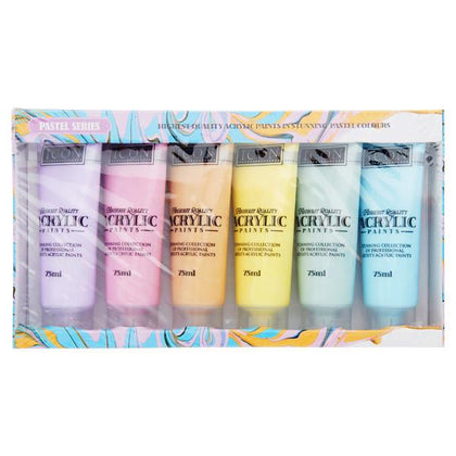 Pack of 6 Pastel Colours Acrylic Paints 75ml by Icon Art