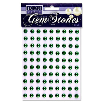 Pack of 90 Pearl Green Self Adhesive 8mm Gem Stones by Icon Craft