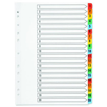 A4 1-20 Index Multi-punched Dividers Reinforced Board Multi-Colour Numbered Tabs