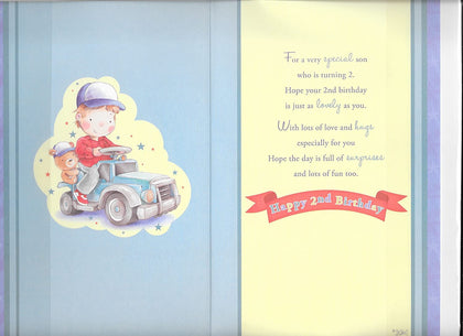 Today You're 2 Little Boy Toy Car Theme Son Candy Club Birthday Card