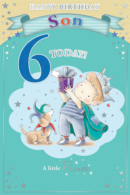 Today You're 6 Little Boy and Dog Theme Son Candy Club Birthday Card