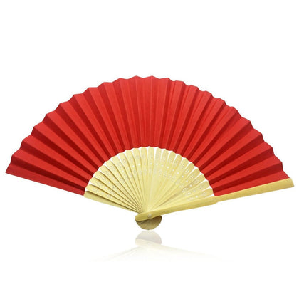Red Paper Hand Held Bamboo and Wooden Fan