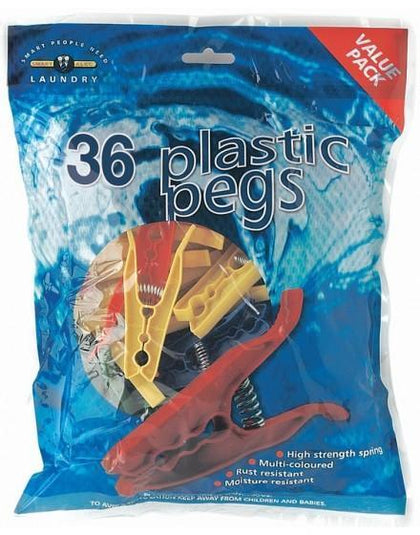 36 Plastic Assorted Coloured Cloths Laundry Pegs