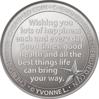 Happy Birthday Cherished Lucky Coin Engraved Message Keepsake Gift