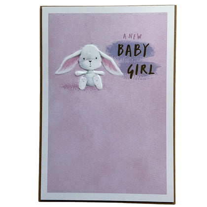 A New Baby Girl Cute Bunny Design Congratulations Card