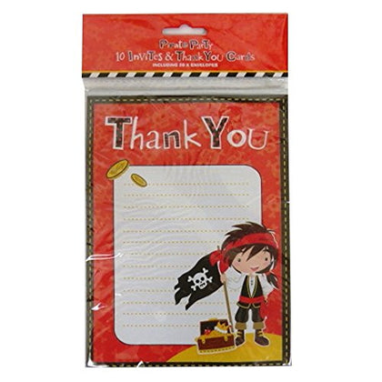 Pack of 10 Pirate Party Invites and Thank You Card with Envelope