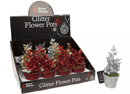Christmas Flowers In Glitter Finish Pot
