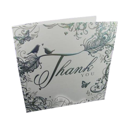 6 White Wedding Thank You Gift Cards Embossed Love Bird Design With Envelopes