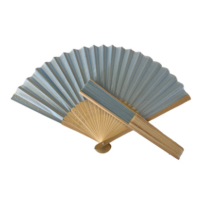 Light Blue Fabric Foldable Hand Held Bamboo Wooden Fan