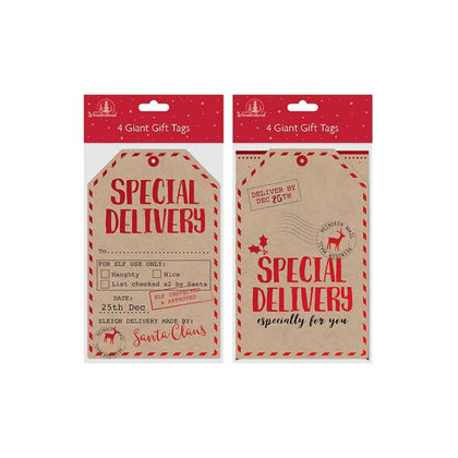 4 Giant Kraft Gift Tags Classic Christmas Assorted