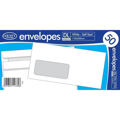 Pack of 50 DL Window White Self Seal Envelopes