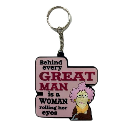 Aunty Acid 3D Rubber Keyring Behind Every Great Man