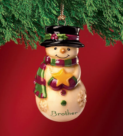 Mini Ceramic Personalized Snowman Ornament-Brother