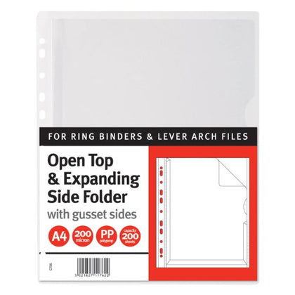 A4 Open Top & Expanding Side Folder with Gusset Sides Punched Pockets
