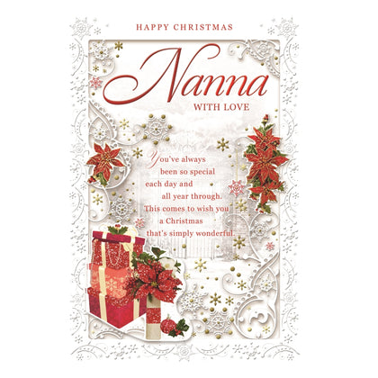 With Love Nanna Poinsettias and Gifts Design Christmas Card