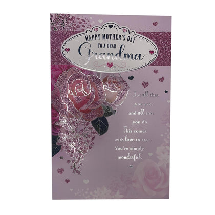 Happy Mother's Day To Dear Grandma Glitter Rose Design Card