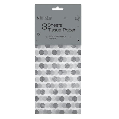 Pack of 3 Sheets Foiled Silver Spot Design Tissue Paper