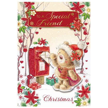 To a Special Friend Teddy At Mail Box Design Christmas Card