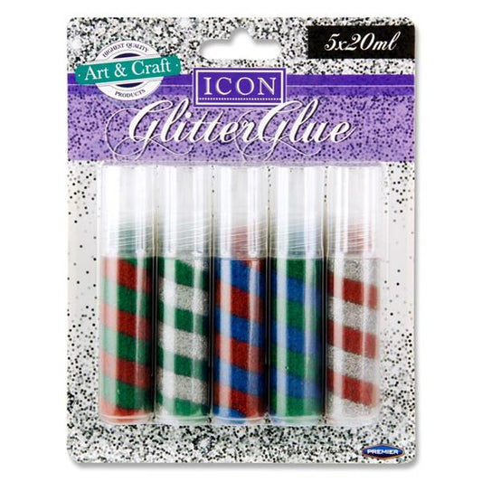 Pack of 5 20ml Christmas Rainbow Glitter Glue by Icon Art