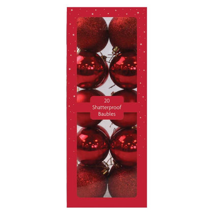 Pack of 20 Christmas Tree Red Shatterproof Baubles