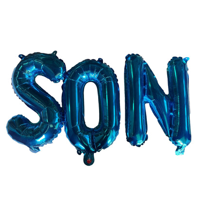 SON Blue Text Son Foil Balloons with Ribbon and Straw for Inflating