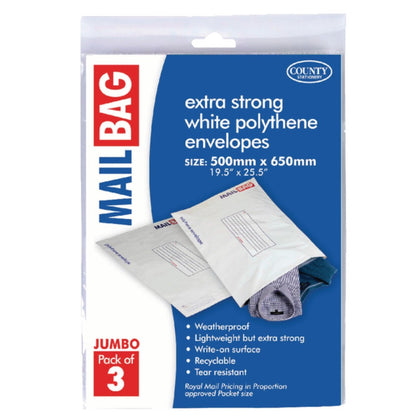 Pack of 3 Jumbo Strong Polythene Mail Bag