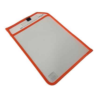 Orange Edge Clear Dry Erase Write and Wipe Reusable Sleeve Pocket