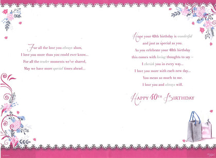 For My Wife 40th Birthday Lady With Shopping Bags Design Celebrity Style Card