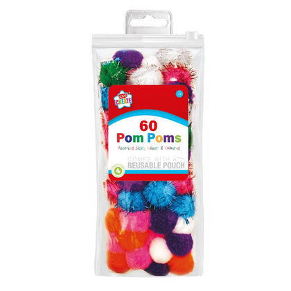Pack of 60 Assorted Pom Poms
