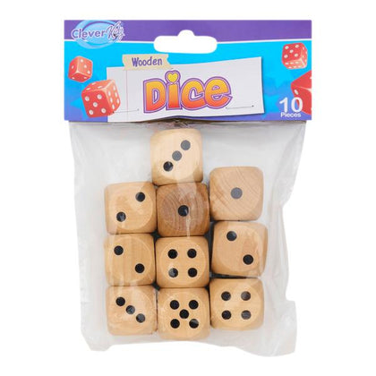 Pack of 10 25mm Wooden Dice by Clever Kidz