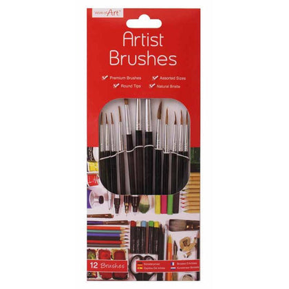 Natural Artist Brushes Pack of 12