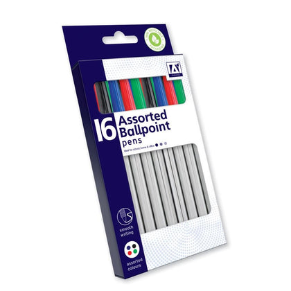 Pack of 16 Assorted Coloured Ballpoint Pens