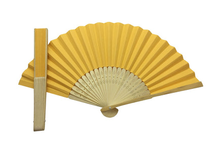 Orange Paper Hand Held Bamboo and Wooden Fan