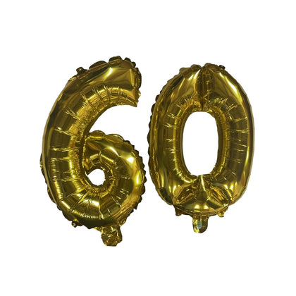 Golden Number 60 Foil Balloons With Ribbon and Straw for Inflating