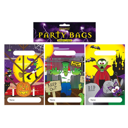 Pack of 12 Spooky Scary Halloween Party Bags Loot Trick