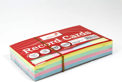 Pack of 100 Multi-Coloured Record Cards 5x3