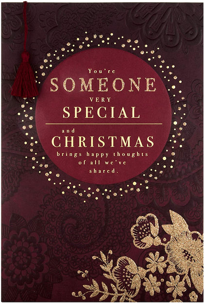 Christmas Card for Someone Special Embossed Design with Gold Glitter