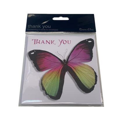 Pack of 6 Butterfly Design Thank You Cards with Envelopes