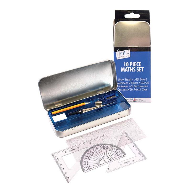 10 Piece Maths Set in Tin Pencil Case